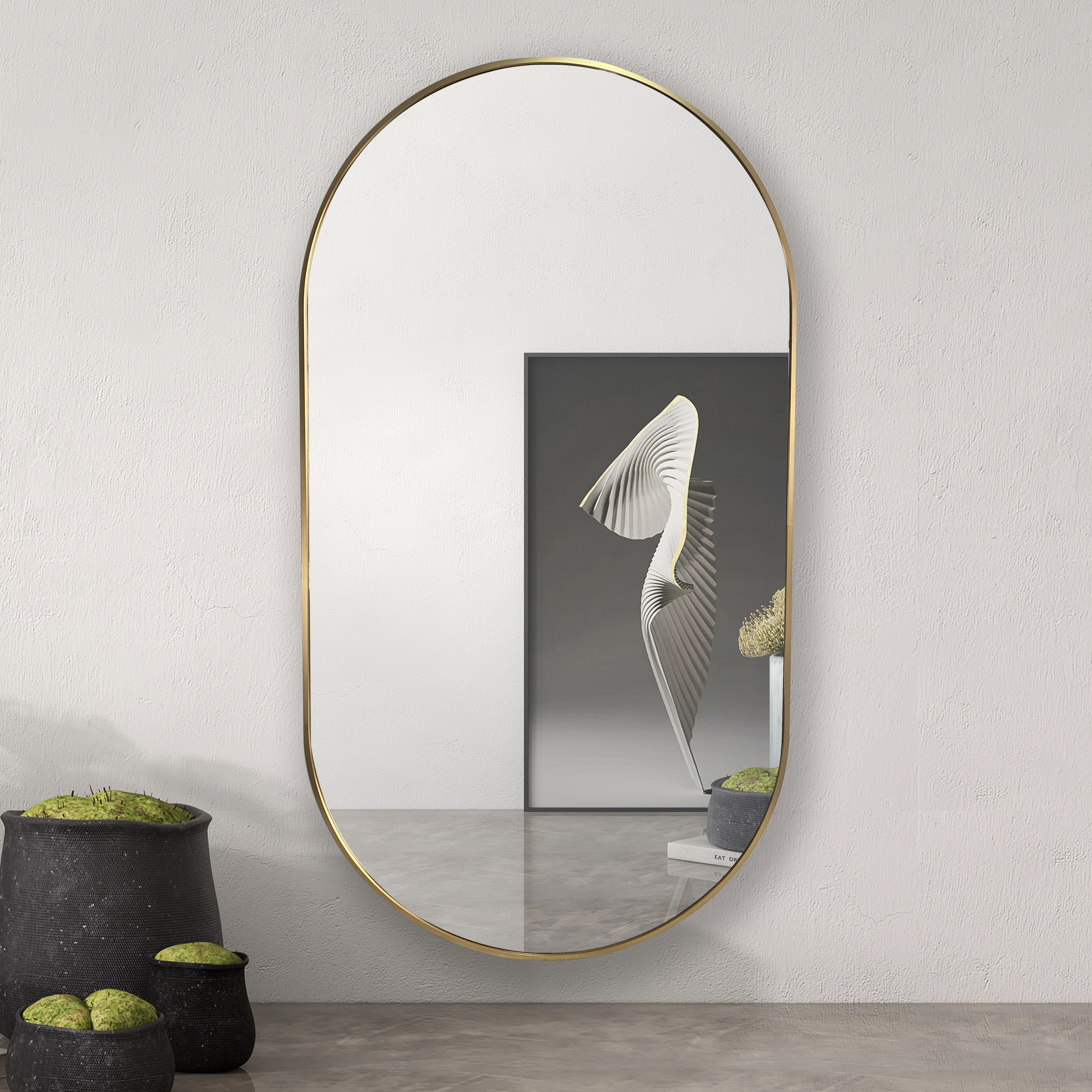 large round gold mirror